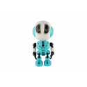 Robot ECHO opakující věty kovový 12cm modrý na baterie se zvukem se světlem v krabičce 10,5x15x5,5cm