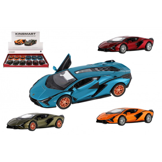 Teddies Auto Kinsmart Lamborghini Sián FKP 37 kov/plast 13cm 4 farby na spätné natiahnutie 12ks v boxe