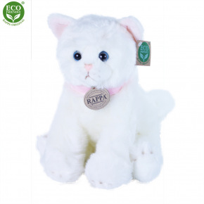 Rappa Plyšová kočka sedící bílá30cm ECO-FRIENDLY