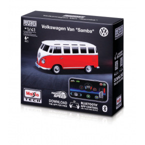 Maisto RC - 1:41 DIE-CAST METAL so svetlami, Volkswagen Van Samba, červený, XTR, Bluetooth 5.0, USB