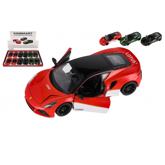 Teddies Auto Kinsmart Lotus Emira 1:38 kov/plast 12,5cm 3 farby na spätné natiahnutie 