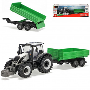 Bburago Farma 10cm Traktor z Przyczepą - Valtra N174 - Przyczepa Wywrotka