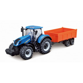 Bburago ORBICO Bburago 10cm Farm Traktor na setrvačník s vlečkou New Holland T7.315 HD