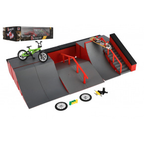 Teddies Skatepark - rampy, koleso prstové, skateboard prstový plast s doplnkami 2 farby v krabici 43x25x12cm