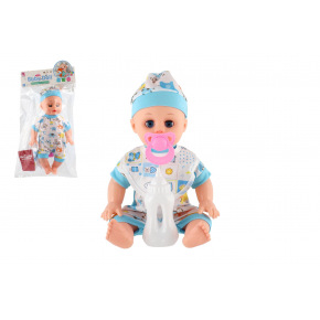 Teddies Panenka miminko plast 32cm pevné tělo pijící, čůrající na baterie se zvukem s doplňky v sáčku