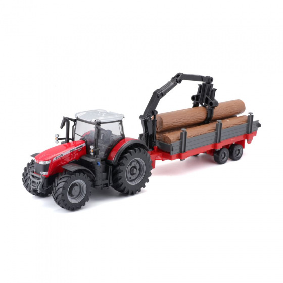 Bburago ORBICO Bburago 10cm Farm Traktor na setrvačník s vlečkou Massey Ferguson 8740S