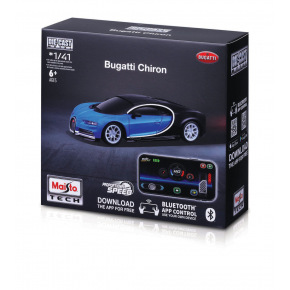 Maisto RC - 1:41 DIE-CAST METAL so svetlami, Bugatti Chiron,modro-čierne, XTR, Bluetooth 5.0, USB