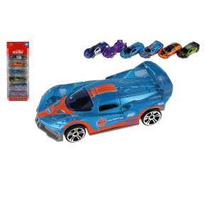 Auto sportovní 6ks kov/plast 8cm na volný chod v krabičce 10,5x27,5x4cm