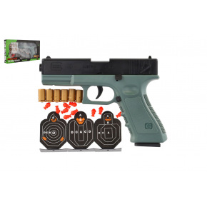 Teddies Pištoľ Glock na penové náboje plast 19cm + terče 3ks, náboje 6ks v krabici 34x18x4,5cm