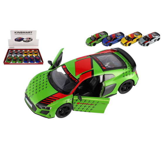 Teddies Auto Kinsmart 2020 Audi R8 Coupé 1:36 kov/plast 12,5cm 4 barvy na zpětné natažení