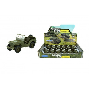 Teddies Auto Welly Jeep 1941 Willys MB terénne vojenskej plast / kov 10cm voľný chod 12ks v boxe