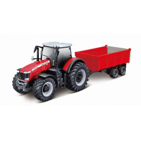 Bburago ORBICO Bburago 10cm Farm Traktor na setrvačník s vlečkou na dřevo Massey Ferguson 8740S