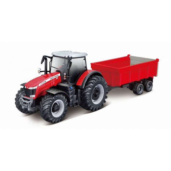 Bburago ORBICO Bburago 10cm Farm Traktor na setrvačník s vlečkou na dřevo Massey Ferguson 8740S