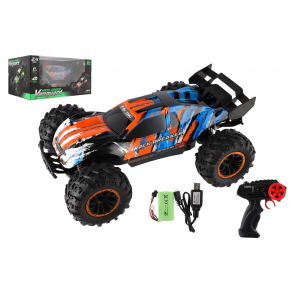 Teddies Auto RC Buggy rýchlostný 2,4 GHz plast 40cm dobíjací pack+batérie oranžové-modré v krabici 42x21x28