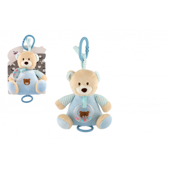 Teddies Miś nakręcany pozytywka pluszowy 18x17cm niebieski na karcie w woreczku 0+