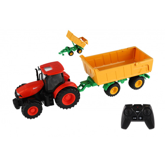 Teddies Traktor Zetor RC s valníkom plast 42cm 2,4GHz dobíjací pack + batéria so zvukom v krabici