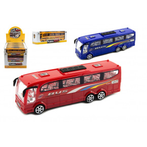 Teddies Autobus plast 25cm na zotrvačník 3 farby v krabici 26x8,5x7cm 12ks v boxe